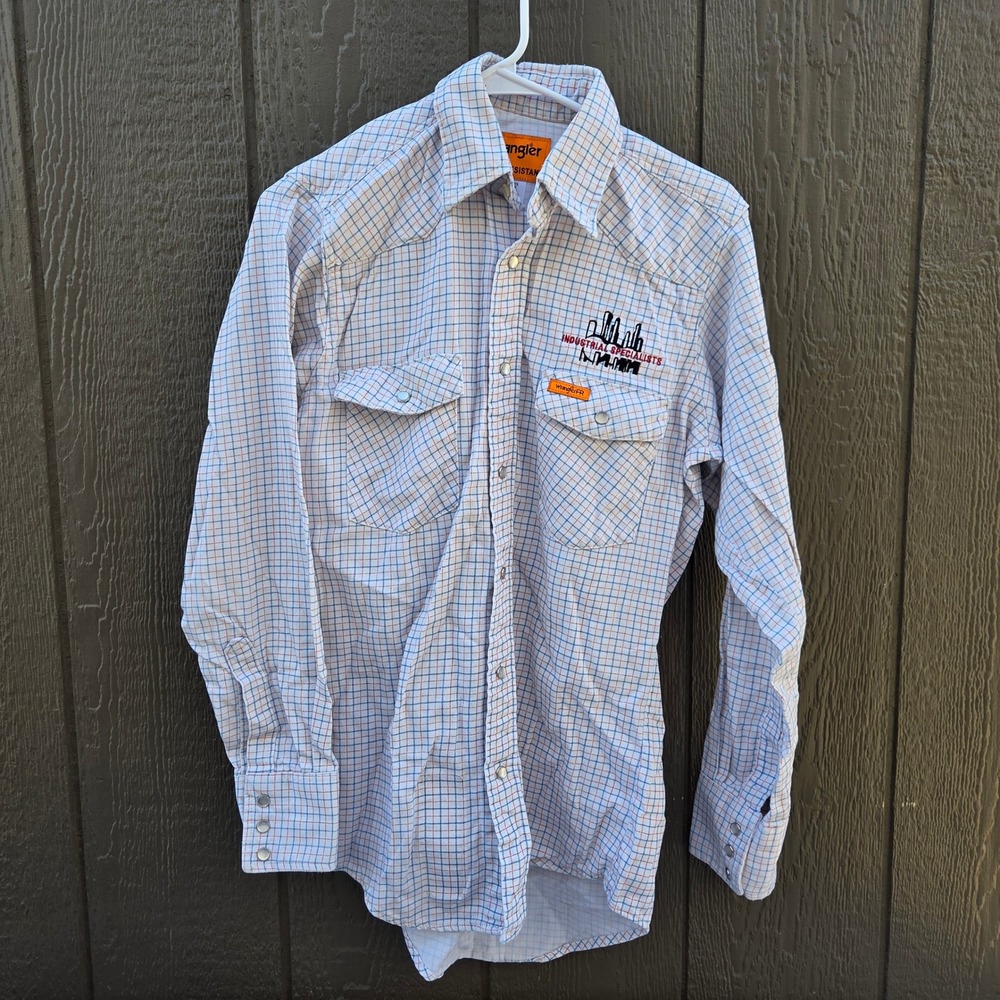 Wrangler FR pearl snap Plaid Work Shirt Industrial Specialists Men's S